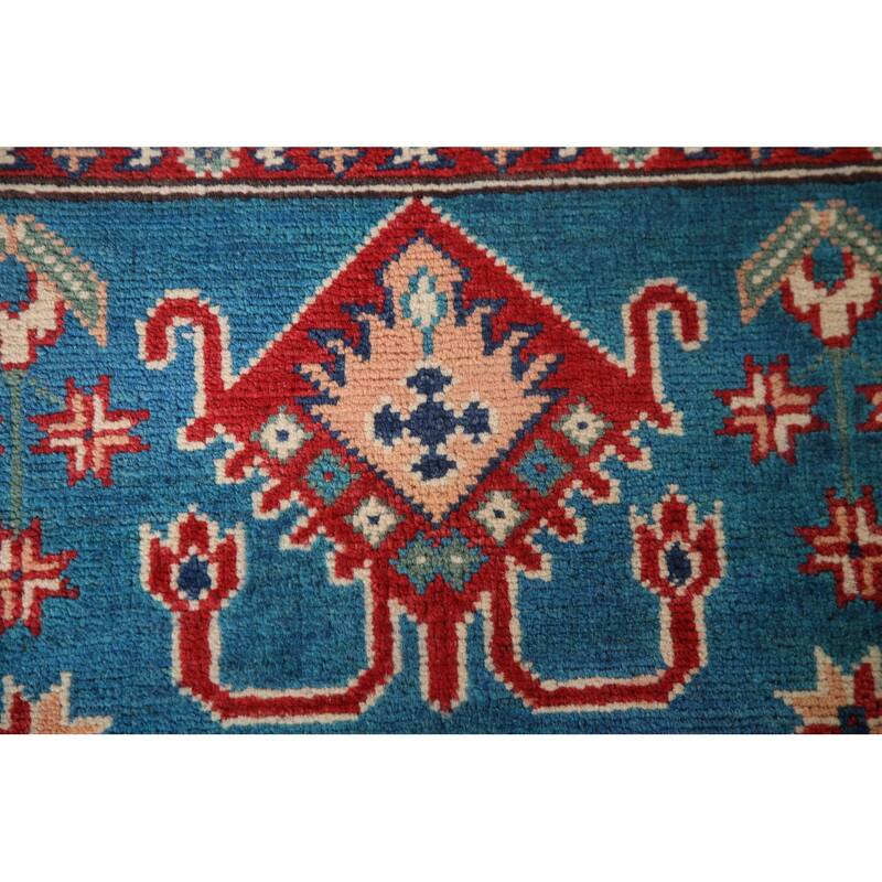 Blue Geometric Kazak Oriental Accent Rug Handmade Wool Carpet - 2'9" x 4'0"