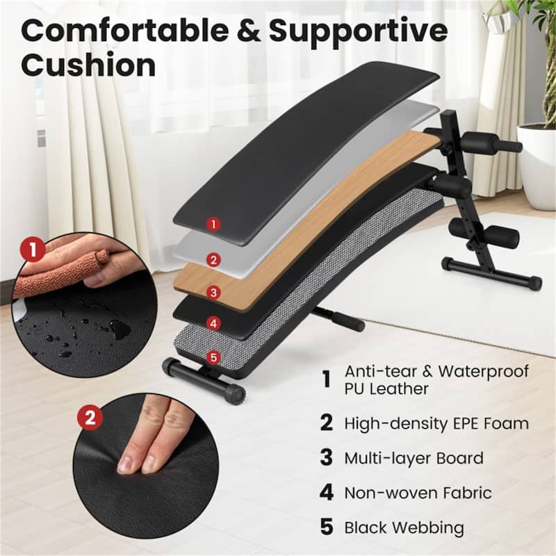 Adjustable Sit-Up Bench Home Gym Exercise Equipment 5 Heights - 50" x 20.5" x 21"-27"