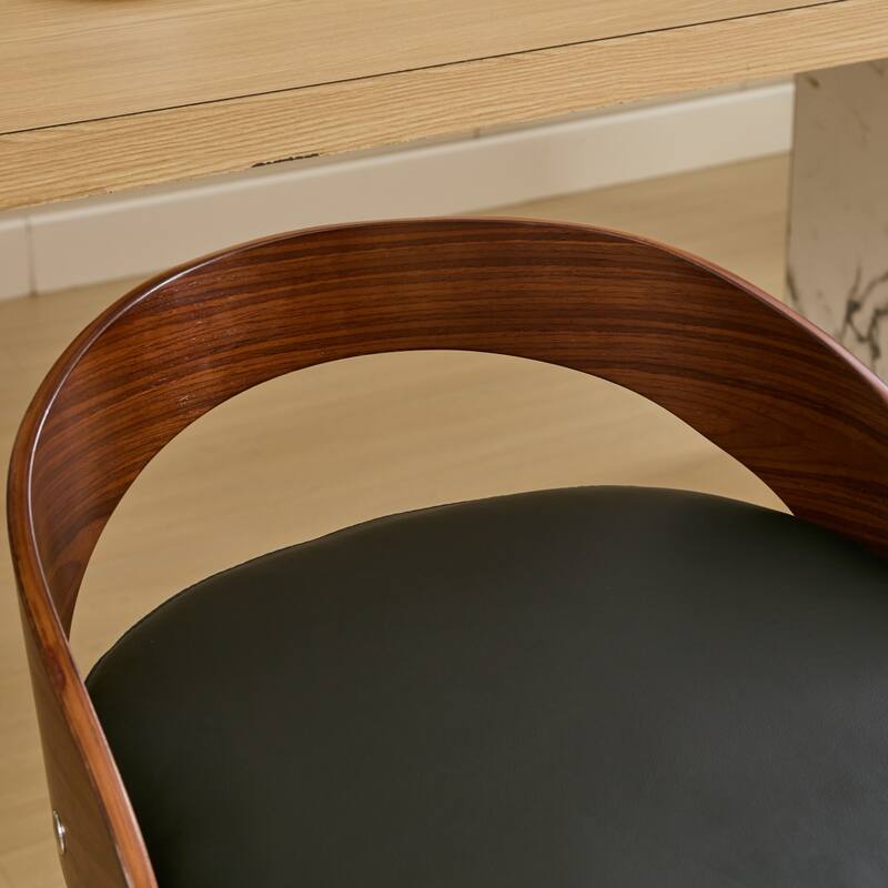 Roomfitters Mid-Century Swivel Bar Stools Set of 2, PU Leather Upholstered Counter Chairs with Walnut Wood Frame