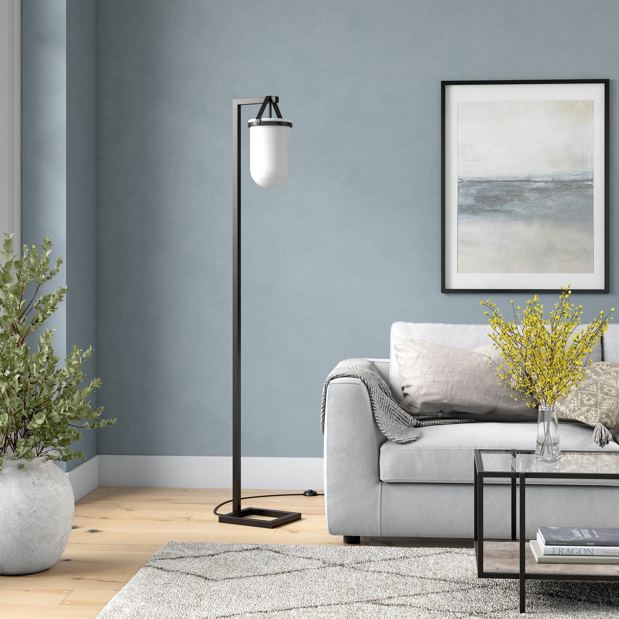 Option Blackened Bronze with White Milk Glass Shade