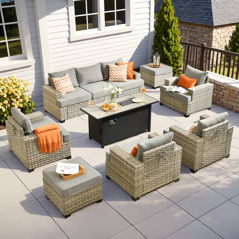 XIZZI 10-piece Outdoor Patio Furniture Sectional Set with Fire Table