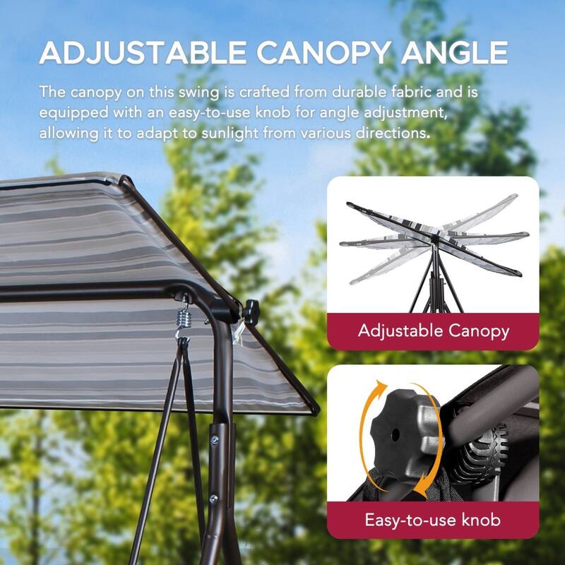 Sunjoy 2 Seat Outdoor Porch Swing with Adjustable Canopy Cushion for Patio Garden Backyard Made in Italy