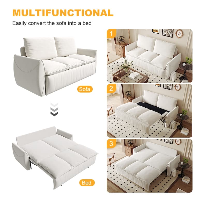 Velvet Loveseat Daybed, Pull Out Sofa Bed with Blanket Set, 3-Seat Convertible Sleeper Sofa with 2-in-1 Pillow