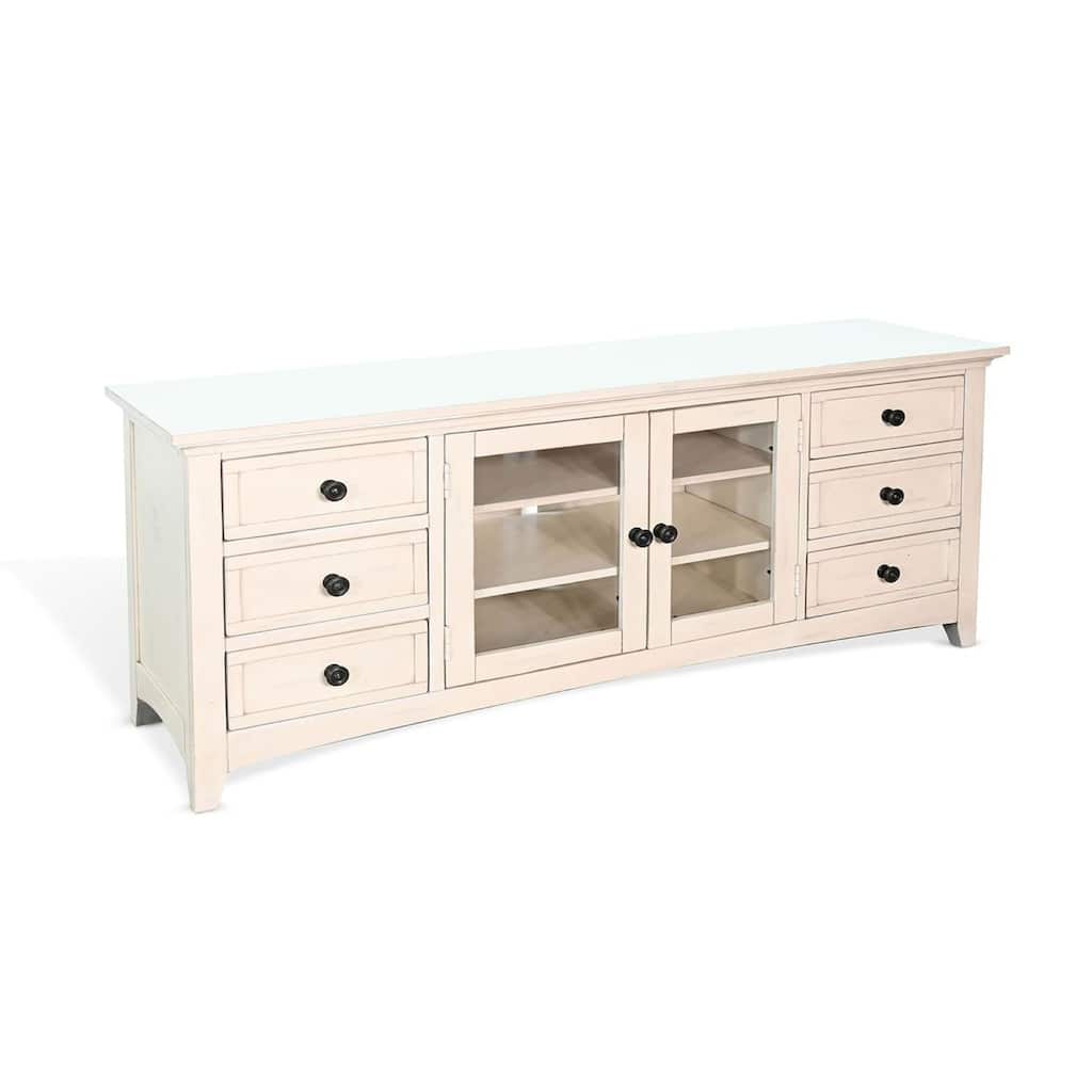 Xyla 72 Inch TV Stand Media Cabinet, Glass Door, 6 Drawers, White