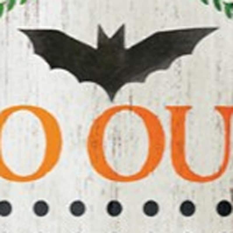 HomeRoots 72" Black Orange And White Solid Wood Welcome Halloween Jack-O-Lantern Porch Sign