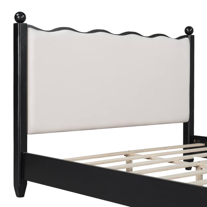 Wood Platform Bed with Upholstered Headboard by Harper&Bright Designs
