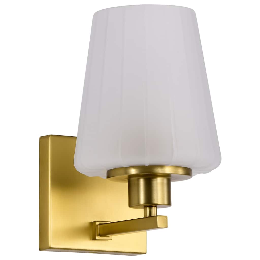 Lune 1 Light Vanity Vintage Brass Finish Etched White Glass - Vintage Brass
