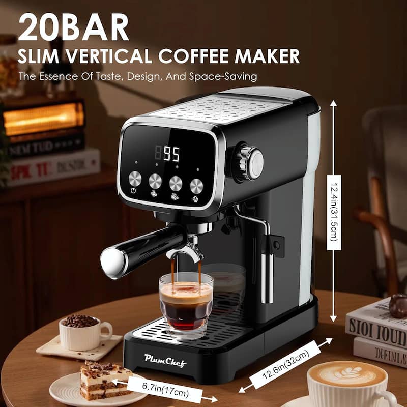 20BAR Slim Vertical Espresso Machine with Milk Frother, Built-in Cup Warmer, 43 OZ Detachable Tank