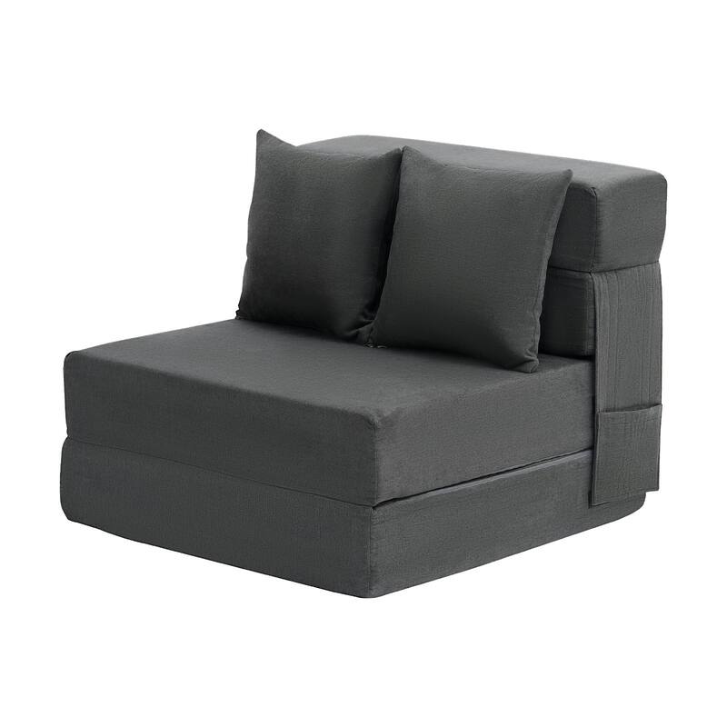 Dark Grey Single Foam Fabric Foldable Sofa Bed with Pillows and Washable Cover - 73.23” L x 28.74” W x 5.91” H