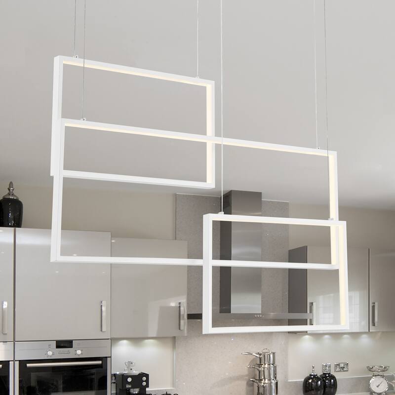 3-Light Unique Geometric LED Chandelier - 23.62'' H x 35.43'' W x 4.72''D - White