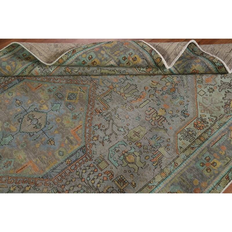 Hand Knotted Oriental 100% Wool Carpet Traditional Medallion Greys & Charcoal Tabriz Area Rug - 9' 9'' X 6' 5''