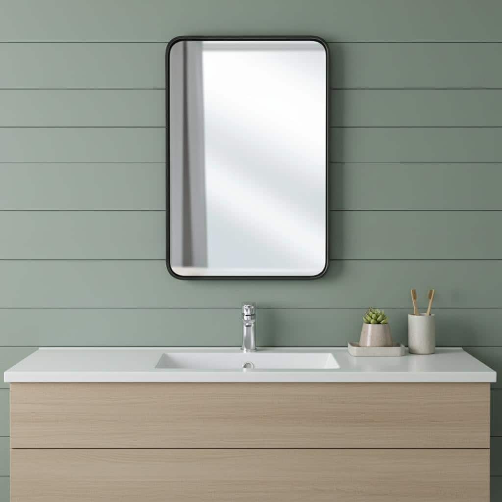 HomeRoots 30" Black Metal Floating Framed Bathroom Vanity Mirror - 21.60 in. x 29.50 in. x 1.30 in.