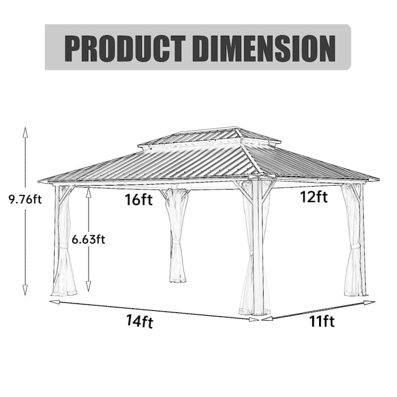 Outdoor Steel Gazebo Galvanized Steel Roof Aluminum Post Hardtop Gazebo
