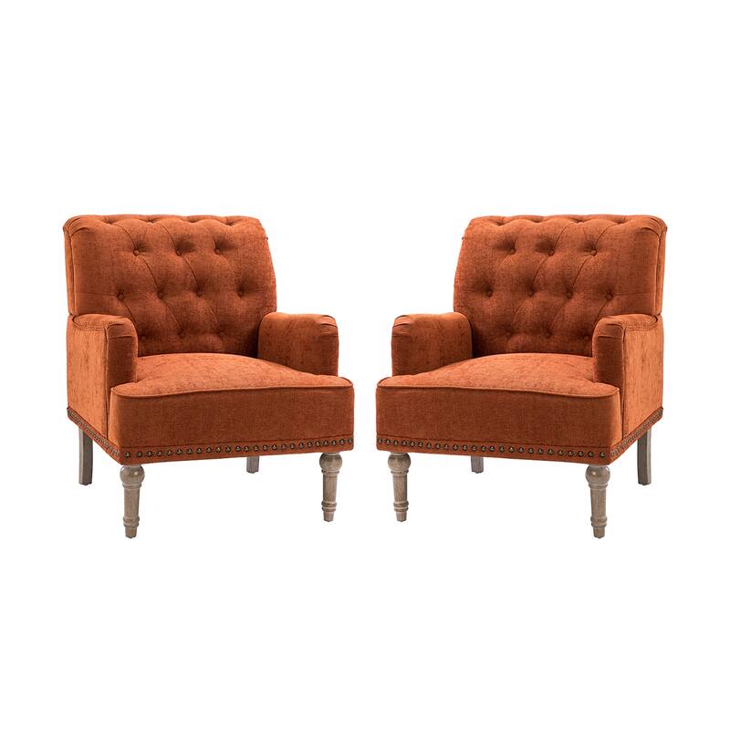 Geltrude Traditional Upholstered Accent Chair with Button Tufted Back Set of 2 by HULALA HOME