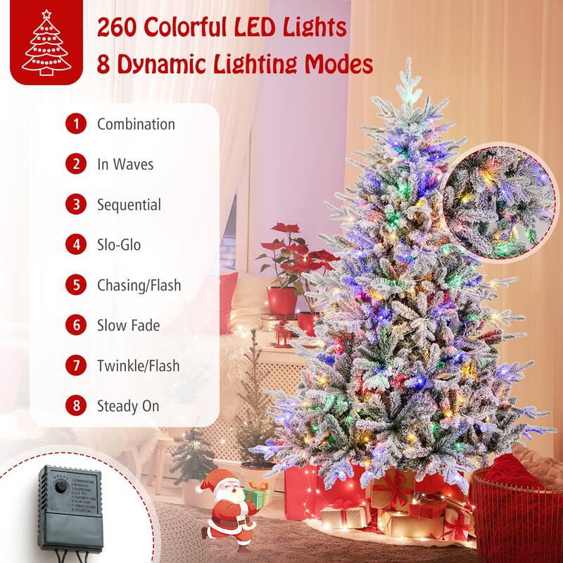 Gymax 4.5/6/7 FT Pre-Lit Artificial Christmas Tree Snow Flocked Full