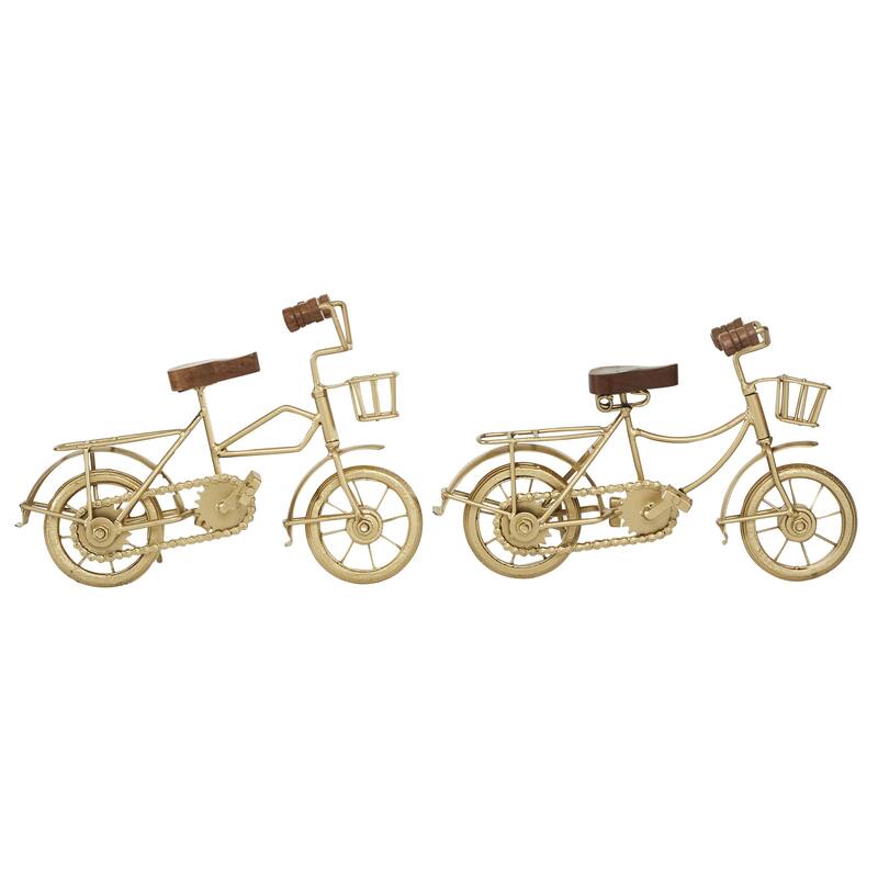 Metal Bike Sculpture with Wood Accents - Set of 2 Black - Roche River Decor - Black or Gold - Gold