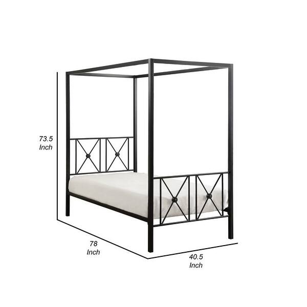 Twin Size Metal Canopy Bed with Square Posts, Platform Base in Modern Black