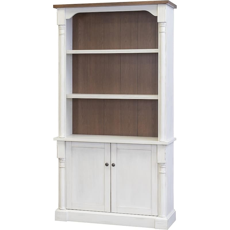 Rustic Wood Bookcase With Doors, Storage Cabinet, White - 42w x 78h x 16d