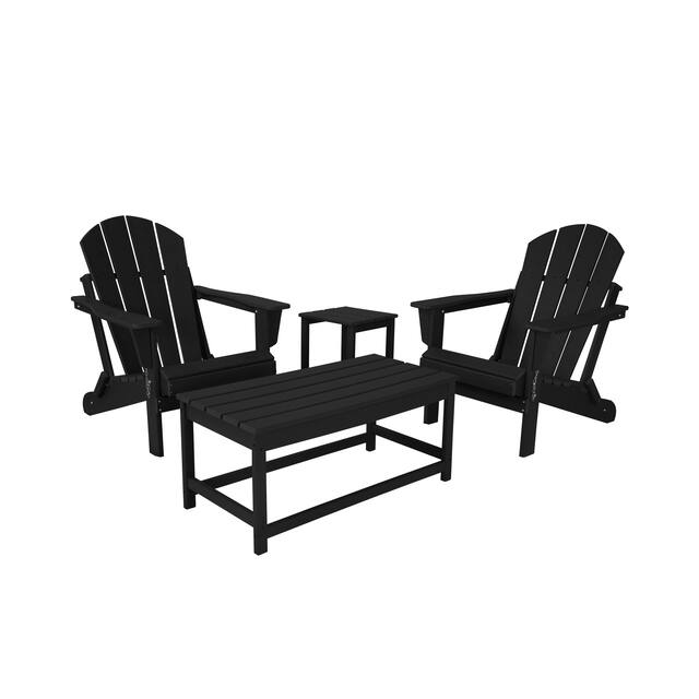 Laguna 4-Piece Folding Adirondack Chairs, Coffee Table, and Side Table Set - Black