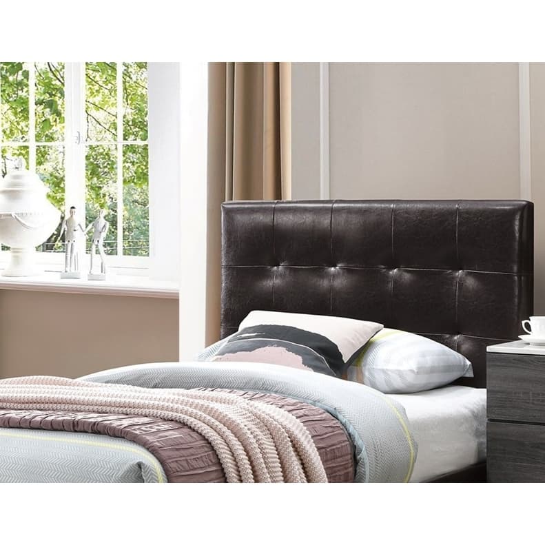 Brown Faux Leather Twin Bed with Rectangle Headboard - Classic Bedroom Style!