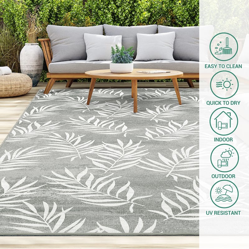 Modern Washable Area Rug - With Tropical Leaf Pattern for Living Room, Bedroom, Soft Non Slip Non Shedding