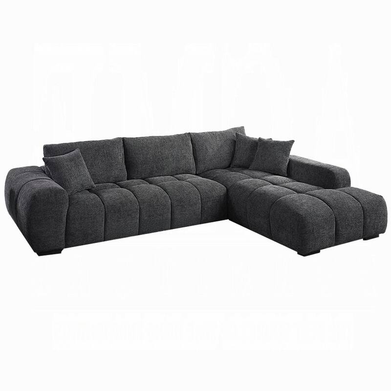 Sena L Sectional Sofa, 3 Accent Pillows, Gray Linen Fabric, 121 Inch