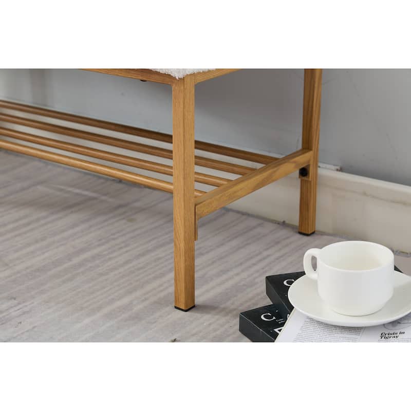 Teddy fabric Upholstered Storage Shoe Bench