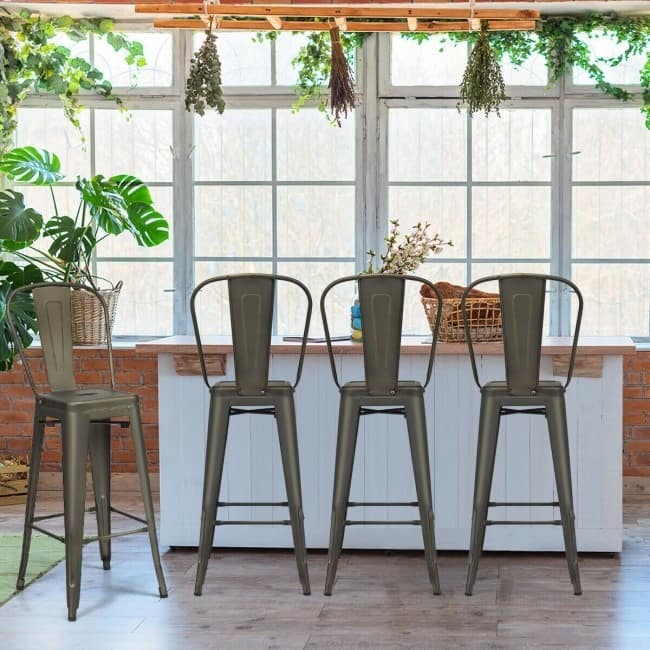 30" Height Set of 4 High Back Metal Industrial Bar Stools - 17" x 17" x 46" (L x W x H)