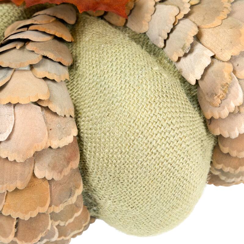 Layered Wood Petals and Burlap Fall Harvest Pumpkin - 10" - Green and Beige