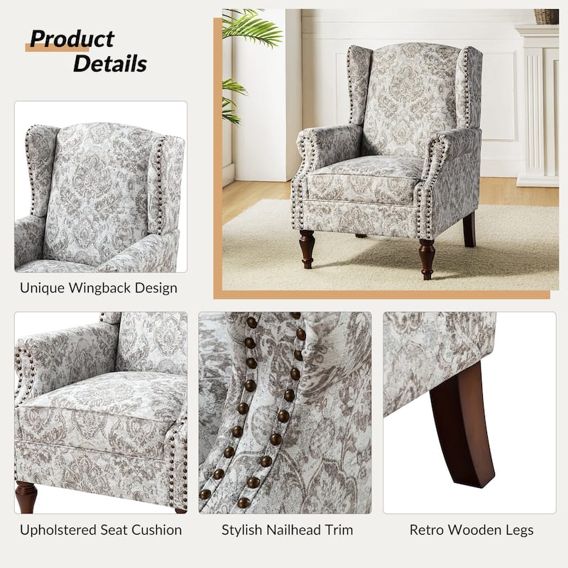 Gott Traditional Wingback Armchair with Solid Wood Legs Set of 2 by HULALA HOME