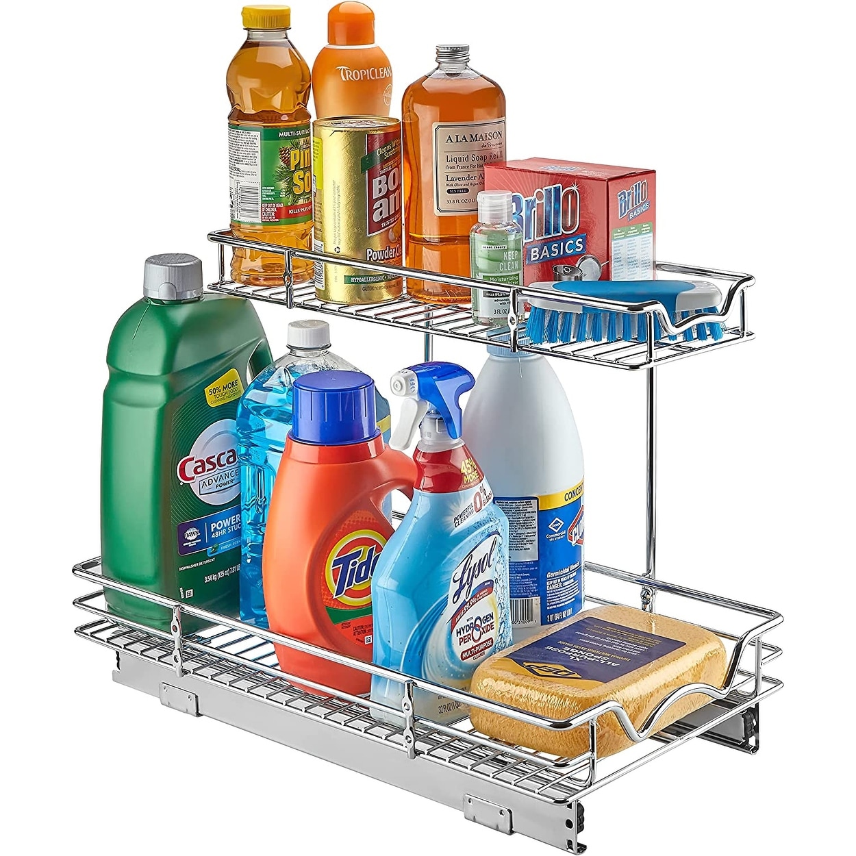 Slide Out Cabinet Organizer - 11W X18D X14-1/2H, Two Tier Roll