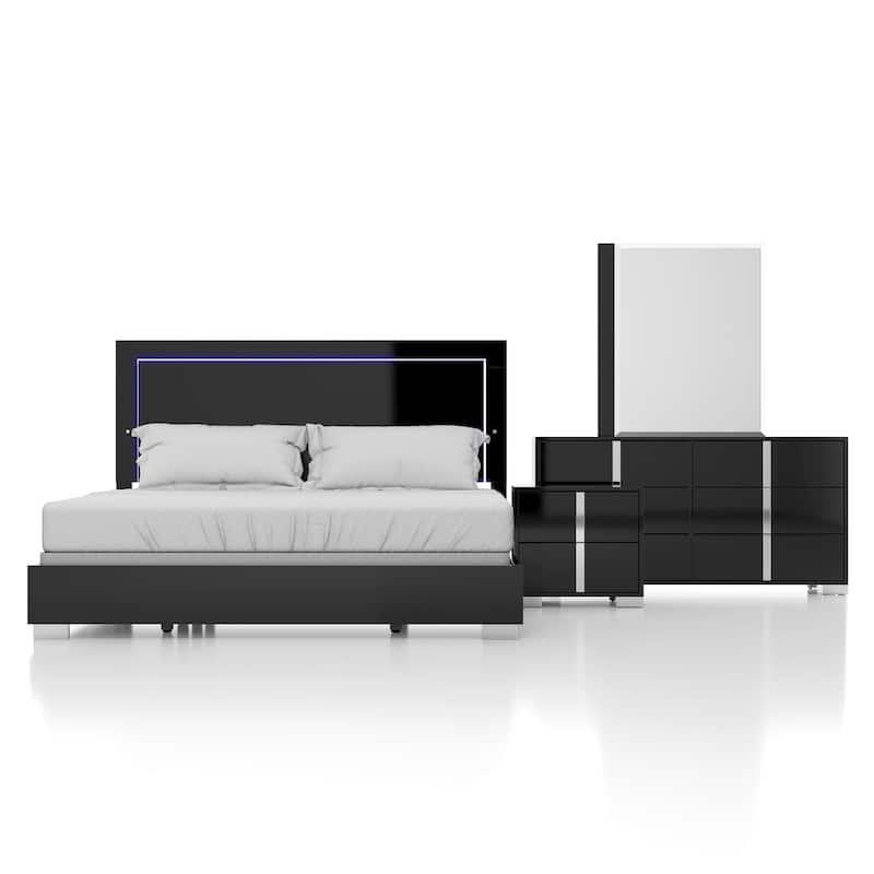 Furniture of America Erina Modern Glossy 4-Piece Panel Bedroom Set