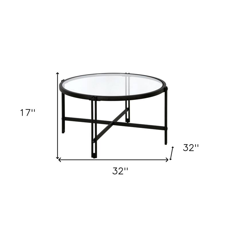 Sturdy 32-Inch Round Coffee Table with Clear Glass Top and Steel Frame Modern Living Room Accent - 32"L x 32"W x 17"H