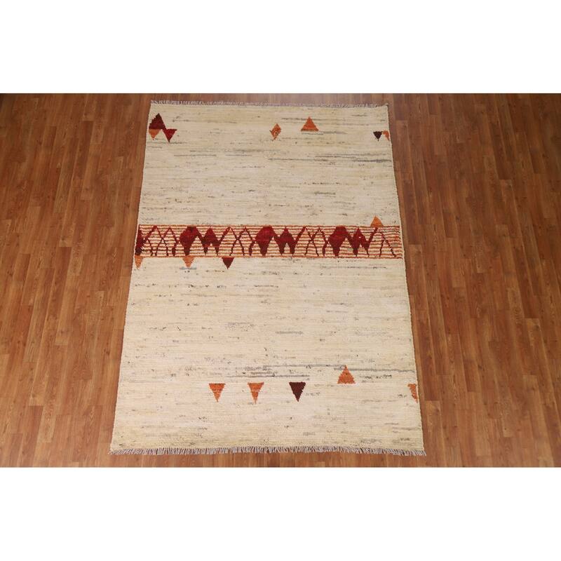 Hand Knotted Oriental 100% Wool Carpet Modern Tribal Beige & Ivories Moroccan Area Rug - 7' 10'' X 5' 8''