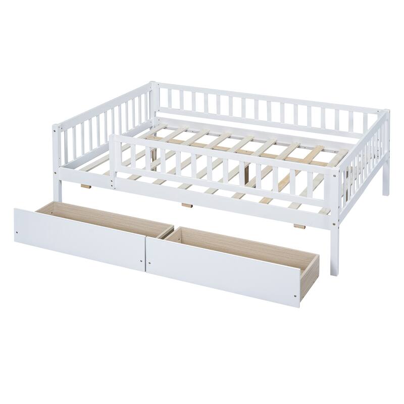 Twin Size Daybed Wood Bed Wood Platform Bed Frame No Box Spring Needed, 2 Extendable Wood Drawers with Trundle for Boys Girls
