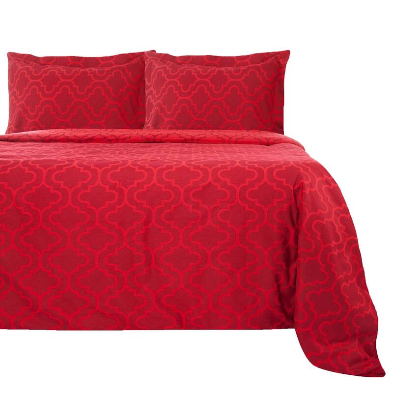 HomeRoots Burgundy King Cotton Blend Thread Count Washable Duvet Cover Set