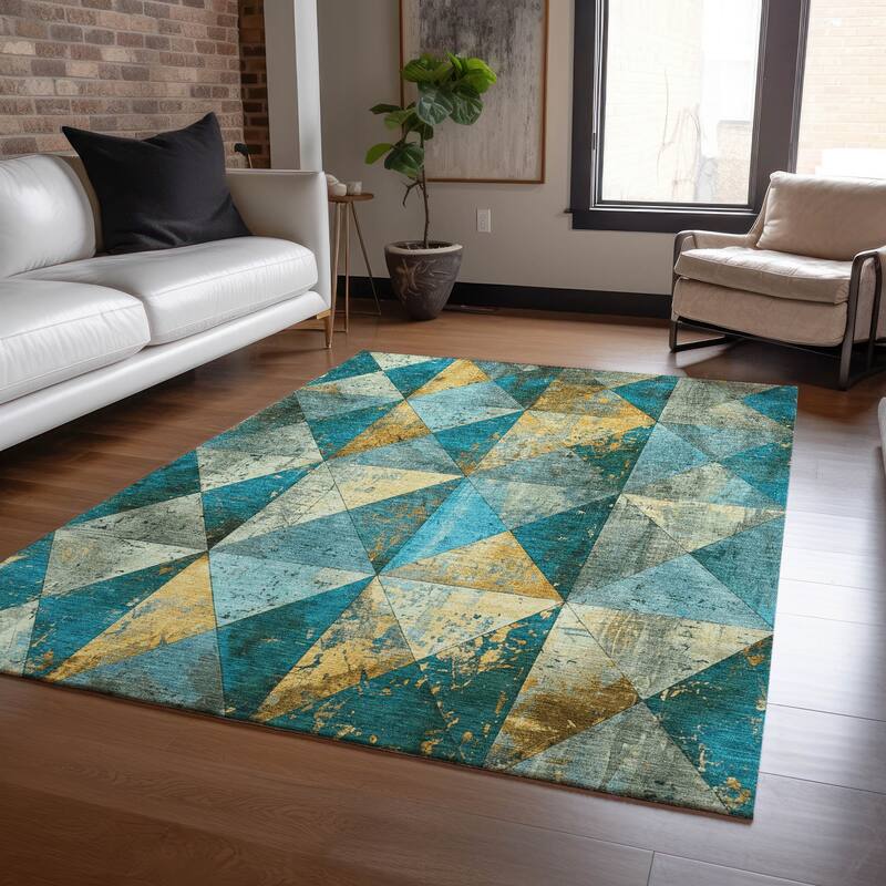 Machine Washable Indoor/ Outdoor Contemporary Diamonds Chantille Rug