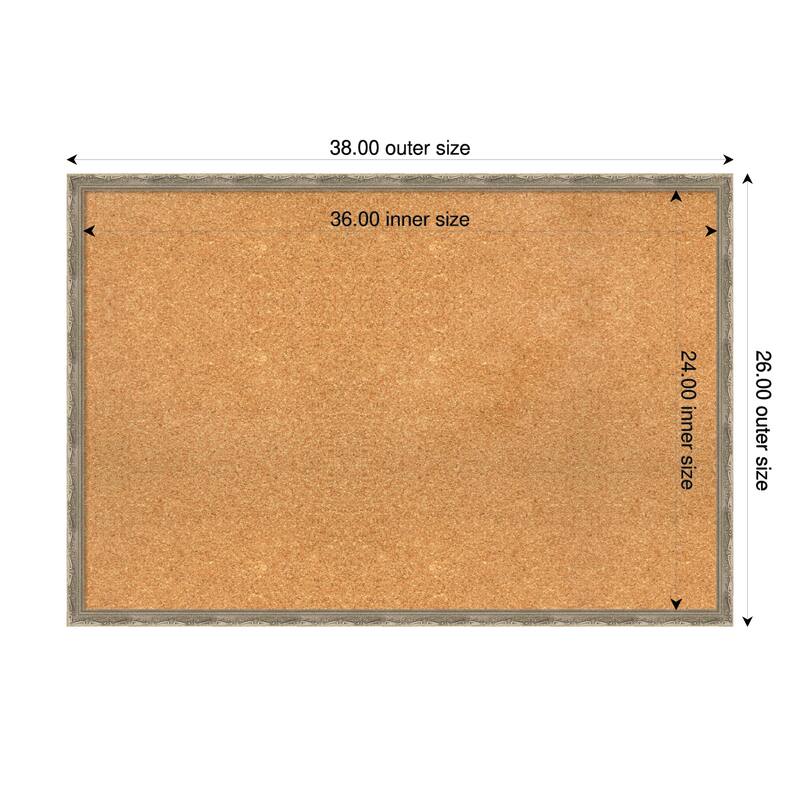 Mila Dark Silver Wood Framed Cork Board - Bulletin Board, Organization Board, Pin Board - Natural - 38 x 26 in