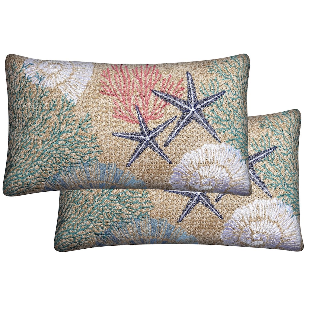 Raffia Seashore Reef Outdoor Lumbar Toss Pillow (2-Pack)