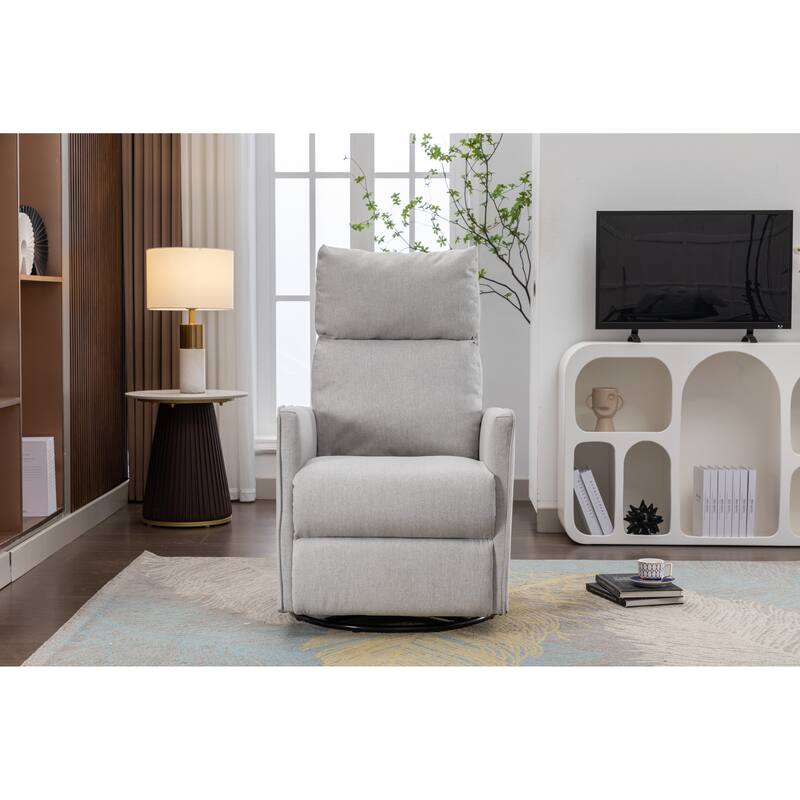 Cotton Linen Fabric Swivel Rocking Chair Glider Rocker Recliner Nursery Chair with Adjustable Back and Footrest
