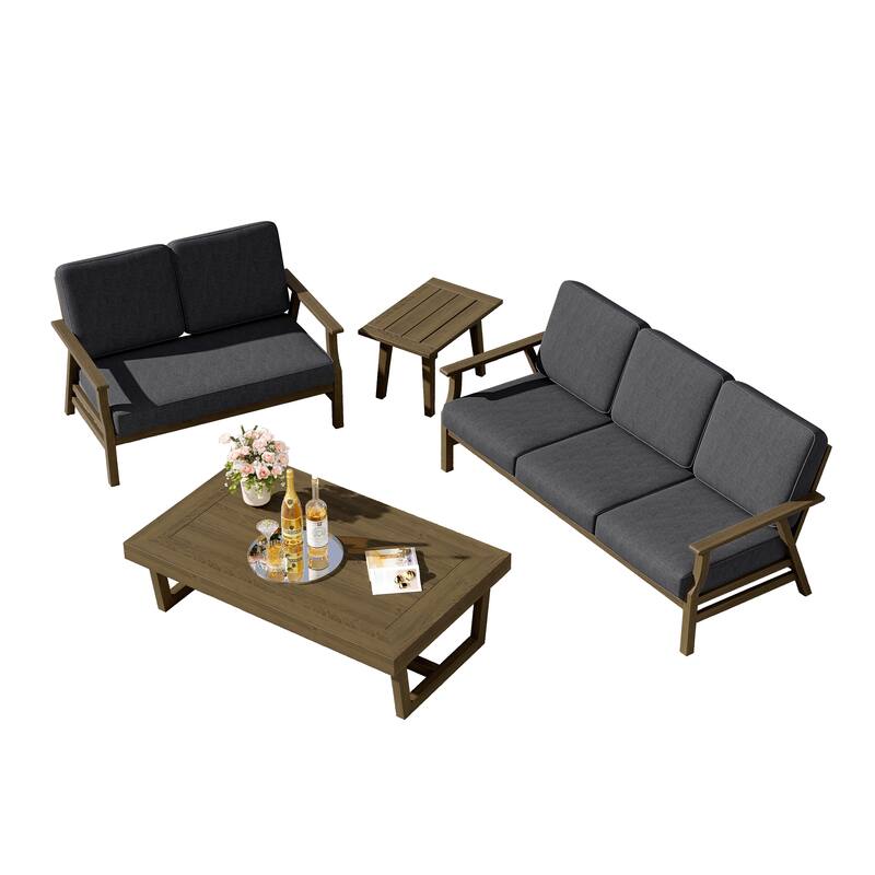 Teak Outdoor Seating Set with Daybed & Tables.