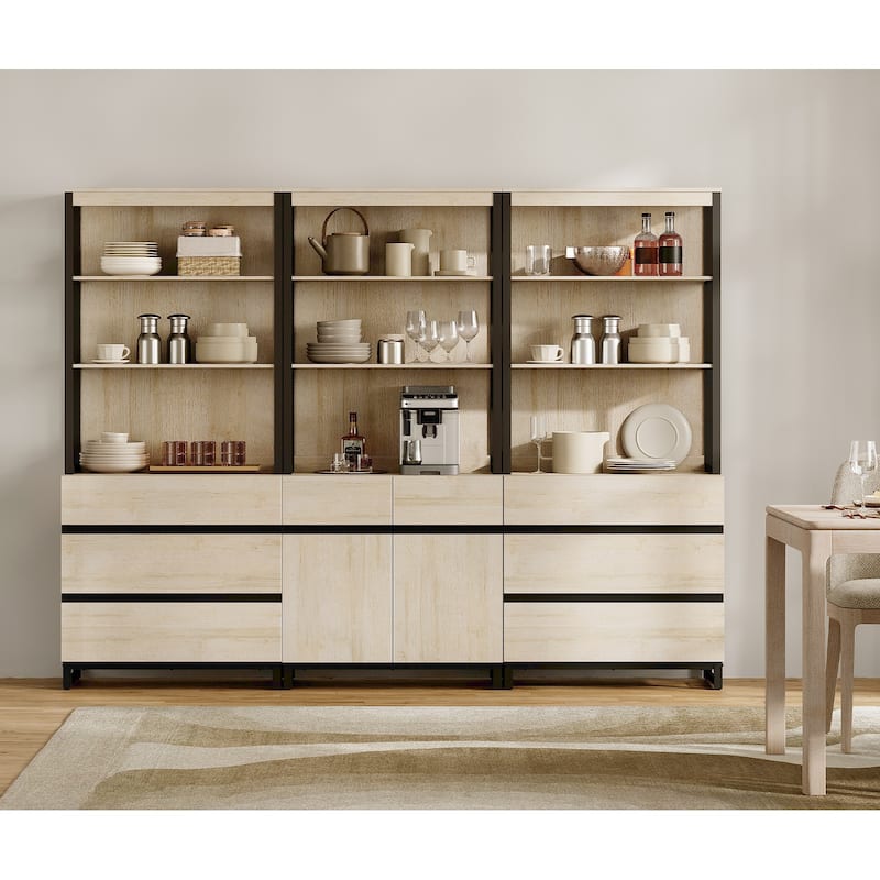 WAMPAT 3-Piece Modern 72" Tall Bookcase with 6 Drawers and Adjustable Shelves