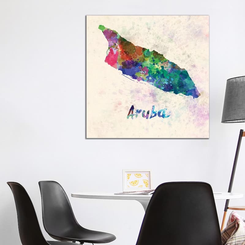 iCanvas "Aruba Map In Watercolor" by Paul Rommer Canvas Print - 37x37x1.5