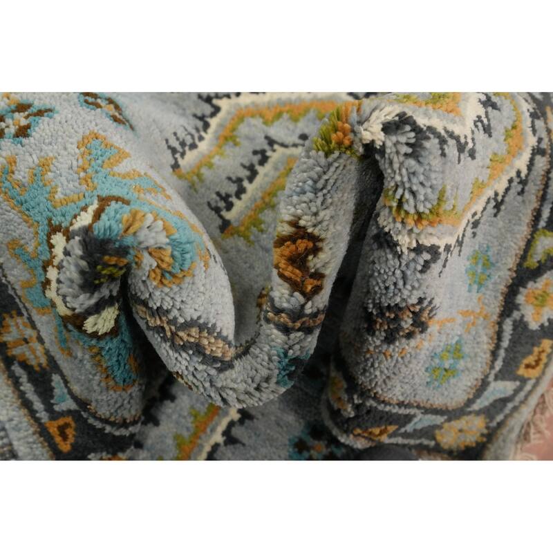 Hand Knotted Oriental 100% Wool Carpet Transitional All-Over Greys & Charcoal Oushak Runner Rug - 7' 11'' X 2' 6''