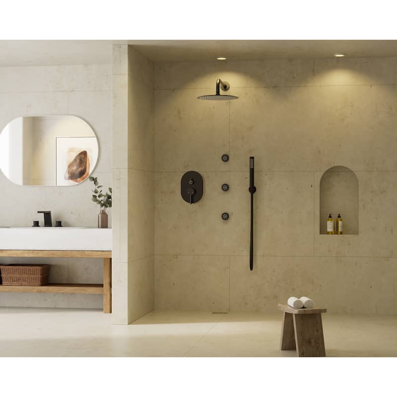 GRANDJOY 12" Showerhead Rainfall Shower System with 3 Body Jets and Handheld Spray