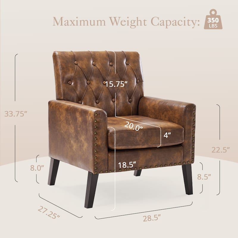 LUE BONA Linen and Walnut Legs Mid Century Modern Button Tufted Accent Chair - 29.53'' H X 30'' W X 33.07'' D