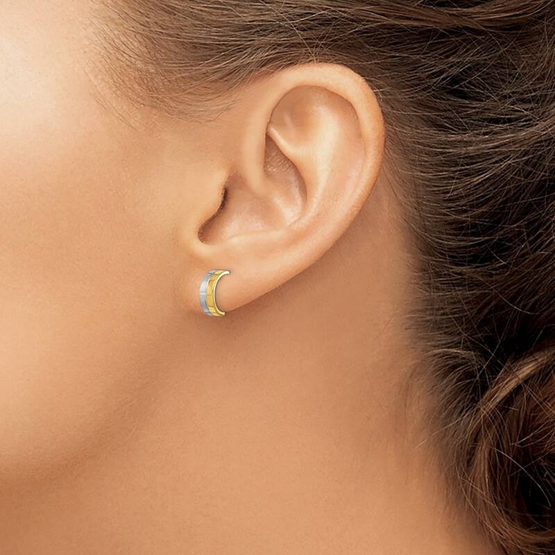 Curata 14k Yellow Gold With Rhodium 10.8mm Half Circle Post Earrings