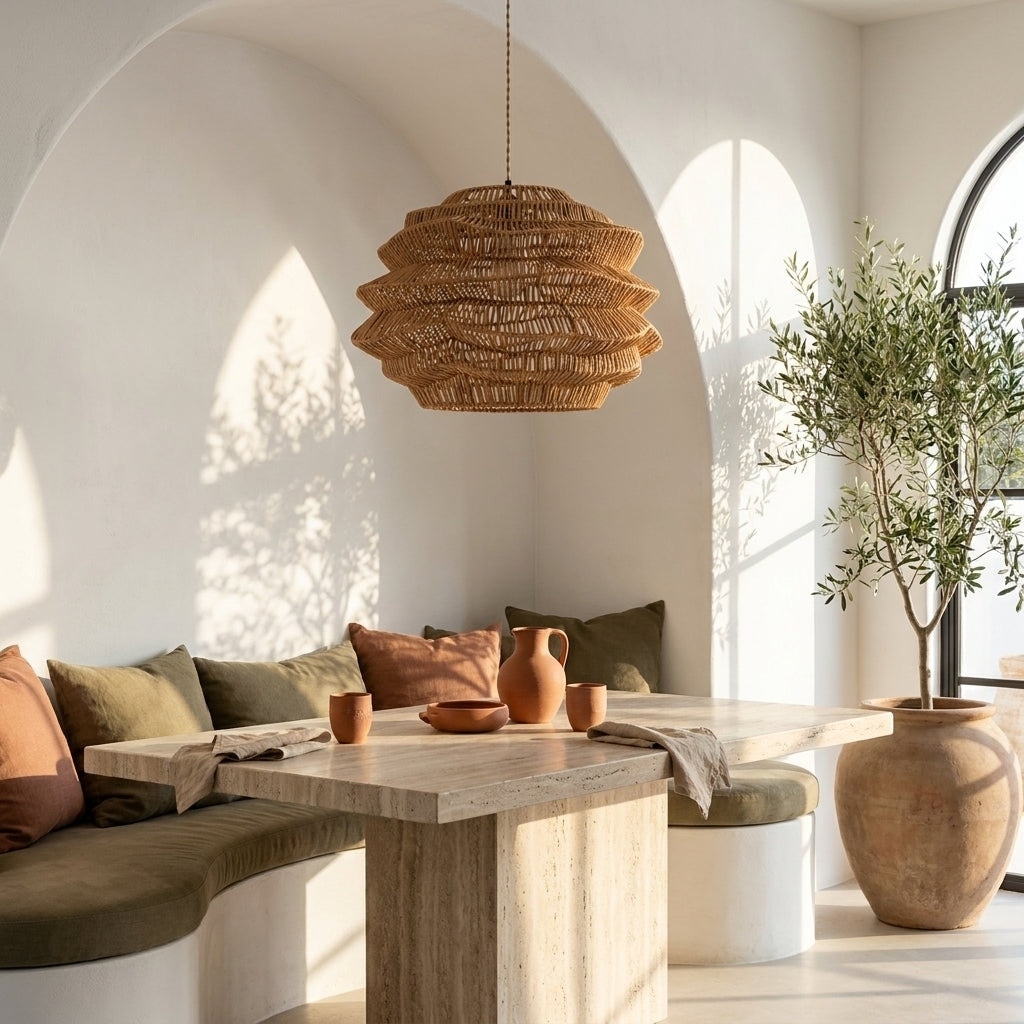 Modern Wicker Rattan Coastal Basket Pendant Light Handwoven - 19
