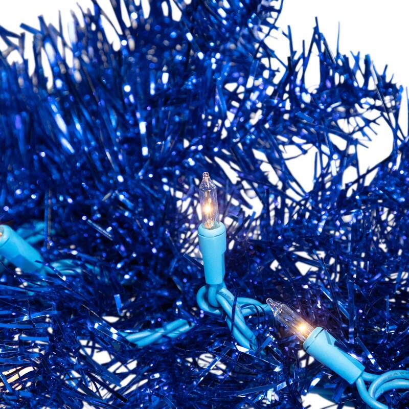 Pre-Lit Artificial Tinsel Christmas Garland - 9' x 8" - Blue - Clear Lights