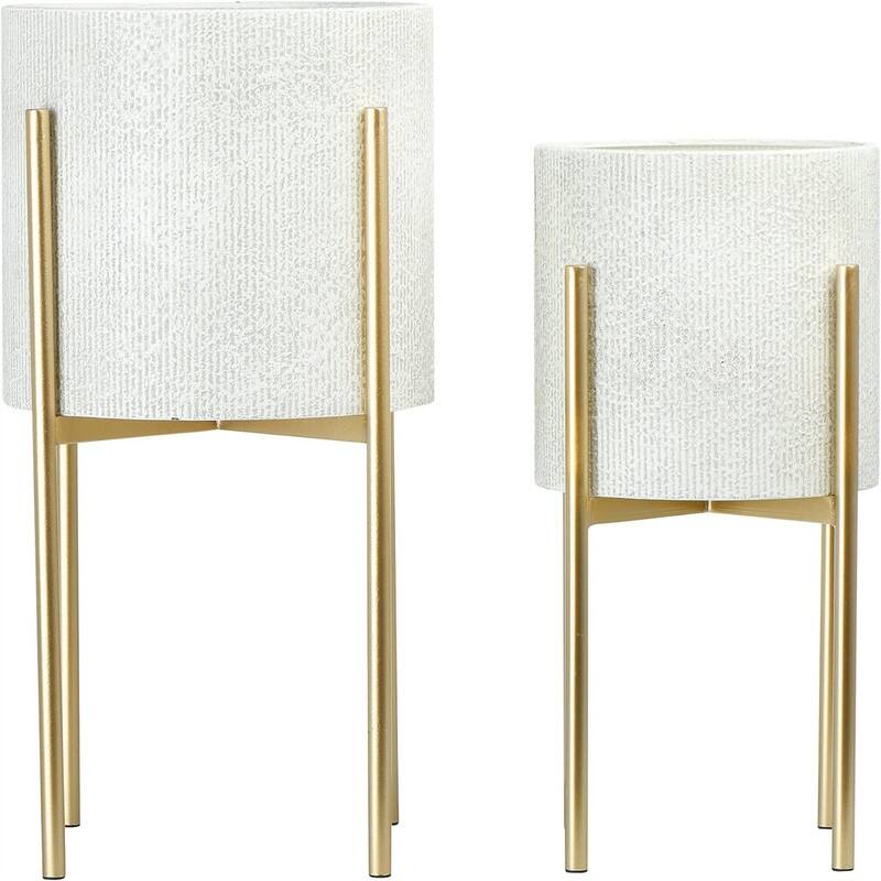  Metal Planters with Stands - 13.5"D x 13.5"W x 21"H - Light Grey With Gold Stand